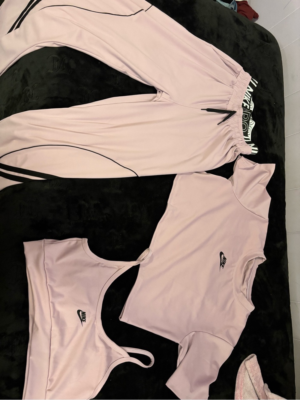 Nike Women’s Light Pink 3-Piece Active Set — Crop Tee, Sports Bra & Joggers